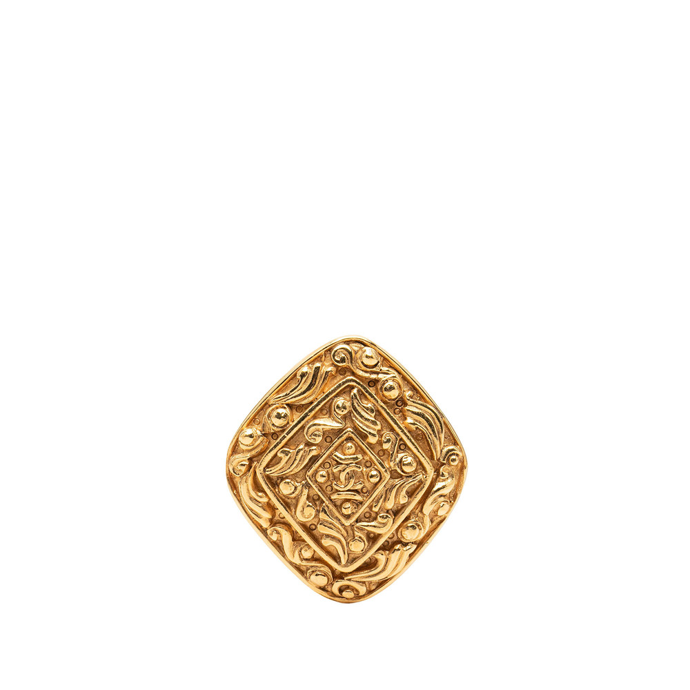 Pre-Loved Chanel CC Gold Plated Diamond Engraved Brooch